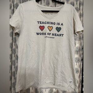 Life is Good Teaching Heart Tee tshirt cream ivory size Large
